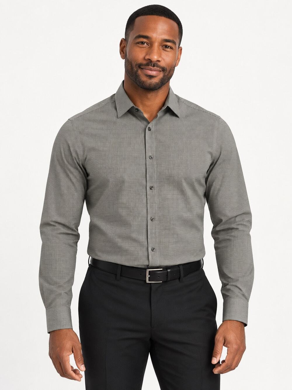 J. Ferrar Shirt Men’s Large 16-16.5 Gray Check Slim Fit Button Down NWT